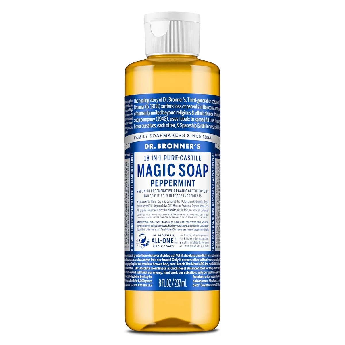 Dr. Bronner's Pure-Castile Liquid Soap — Body, hair, socks and the dish you ate off