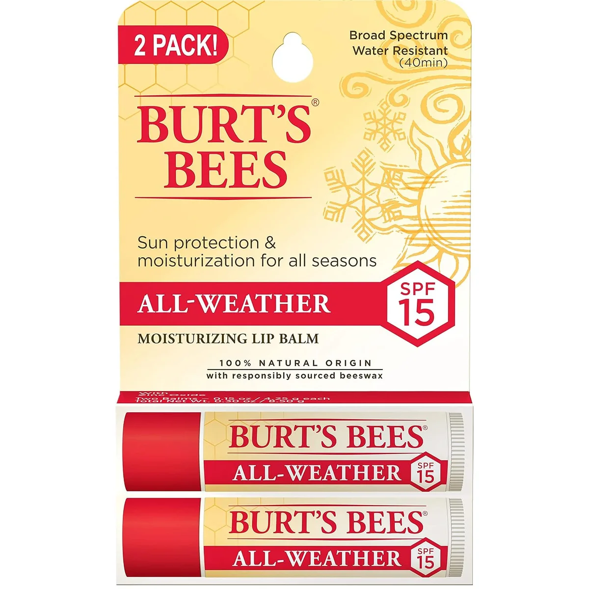 Burt's Bees All Weather SPF 15 Lip Balm — The thing people forget and then think about all week