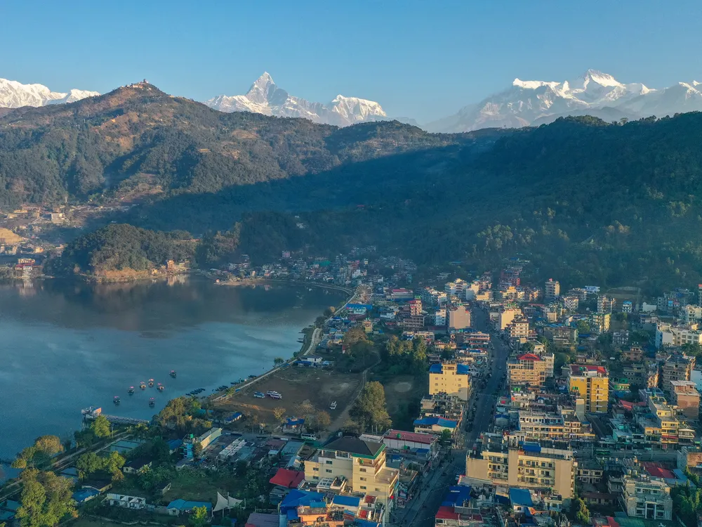 Pokhara and Phewa Lake with the Annapurna range behind
