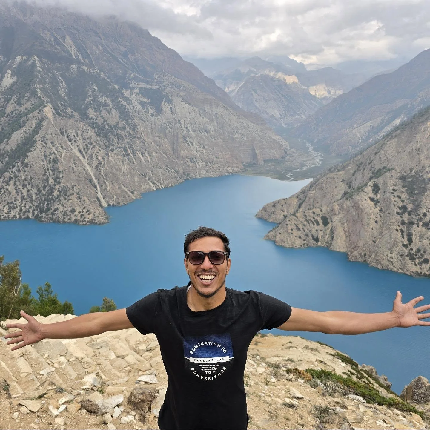 Trekker above Phoksundo Lake in Dolpo