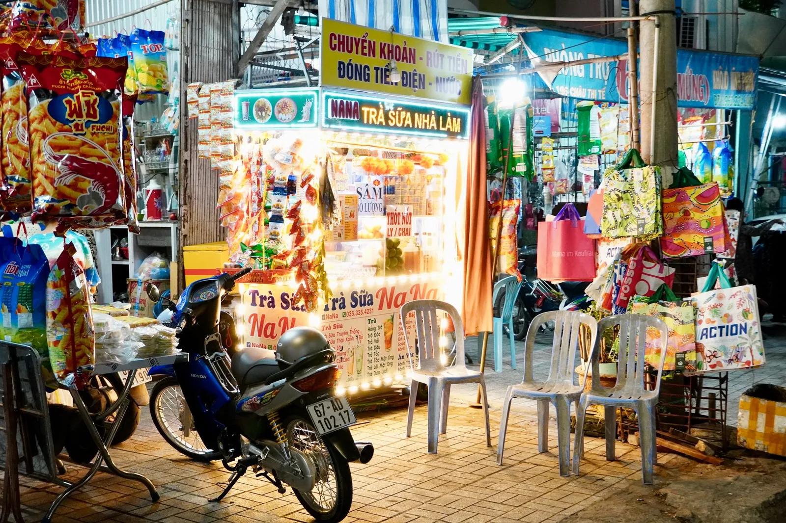 A vibrant colourful street market stall, the kind of everyday scene that keeps budget travel cheap