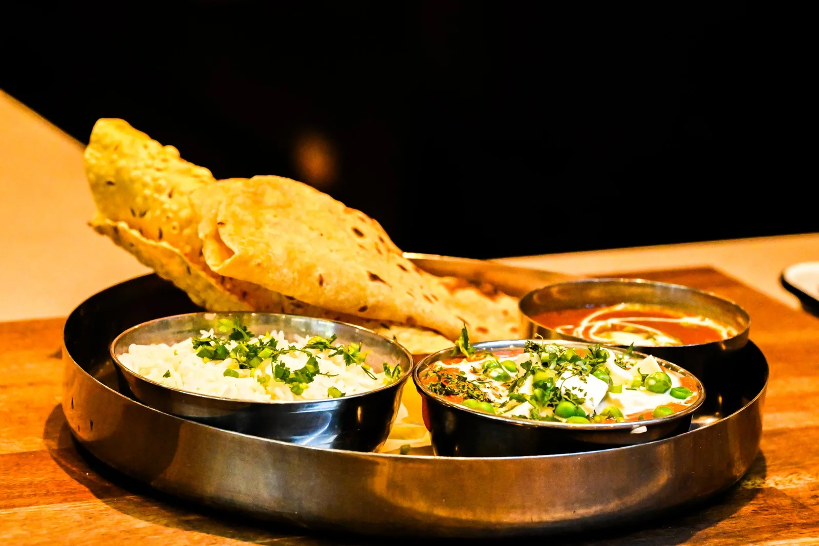Dal bhat, the traditional Nepali meal of rice, lentils and curry
