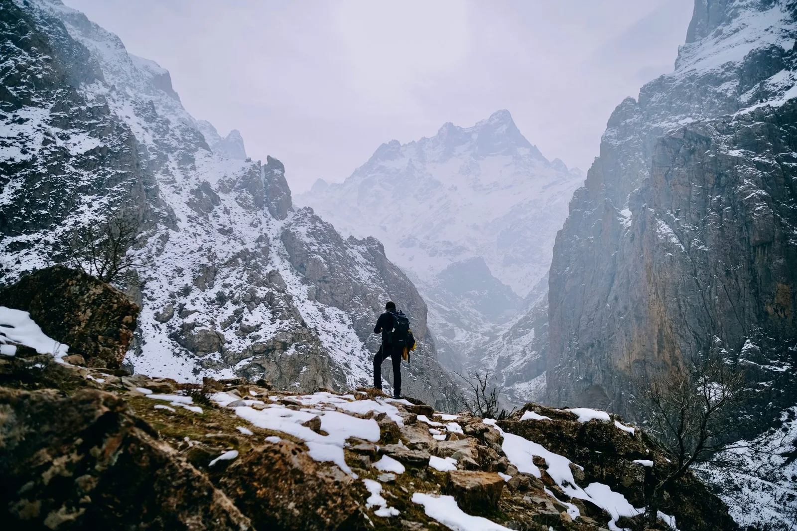 A climber on a snow peak in the Nepal Himalaya