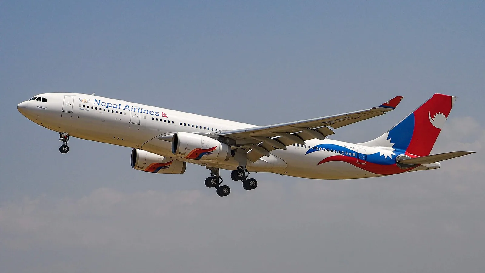 A Nepal Airlines Airbus A330-200 on final approach — the wide-body aircraft type the carrier flies on its Kathmandu–Tokyo Narita route, which rises to four flights a week from 18 September 2026 for the autumn festival and trekking season