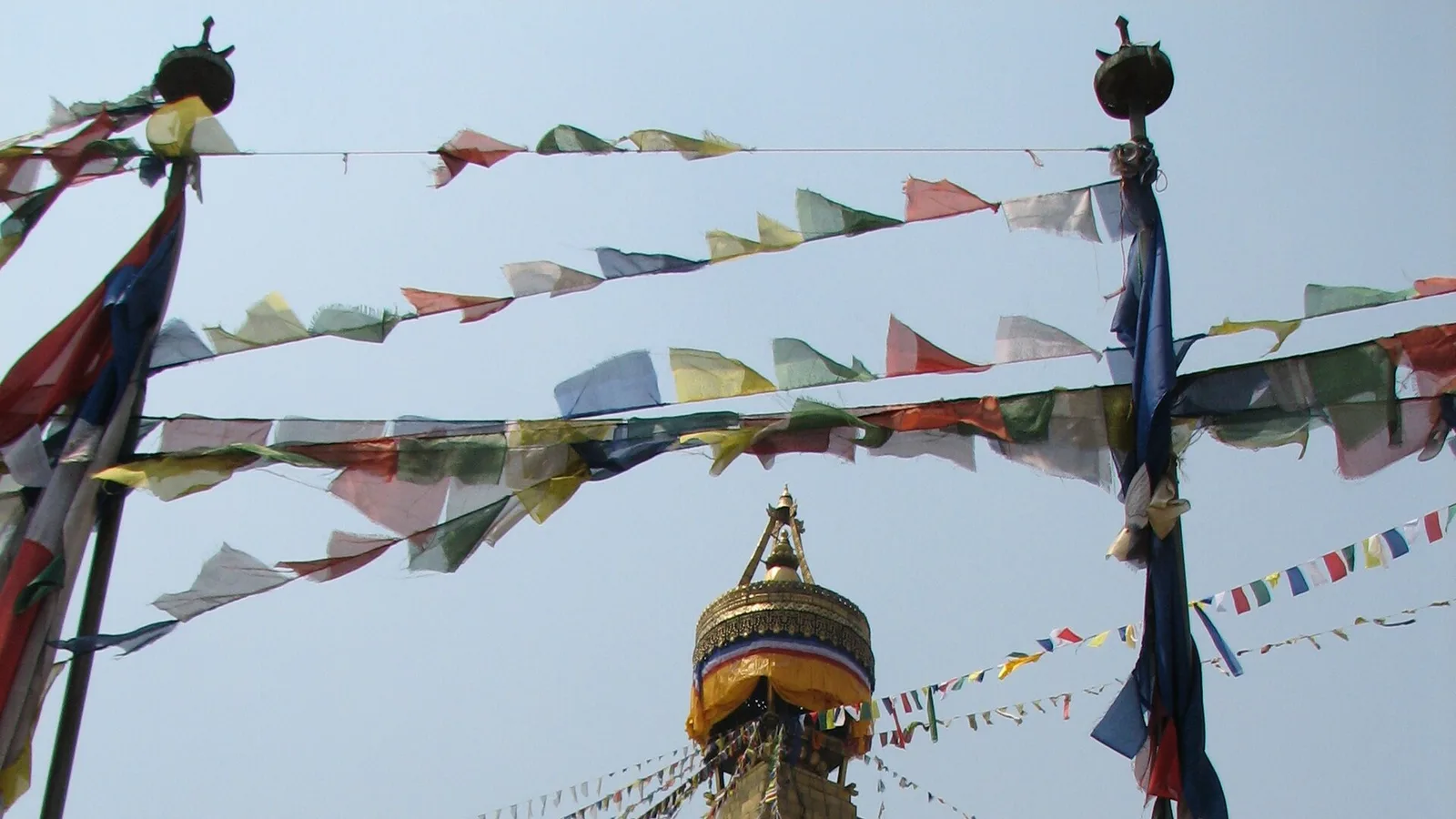 The Boudhanath Stupa in Kathmandu draped with Buddhist prayer flags, one of the great living cultural landmarks of the Kathmandu Valley, Nepal