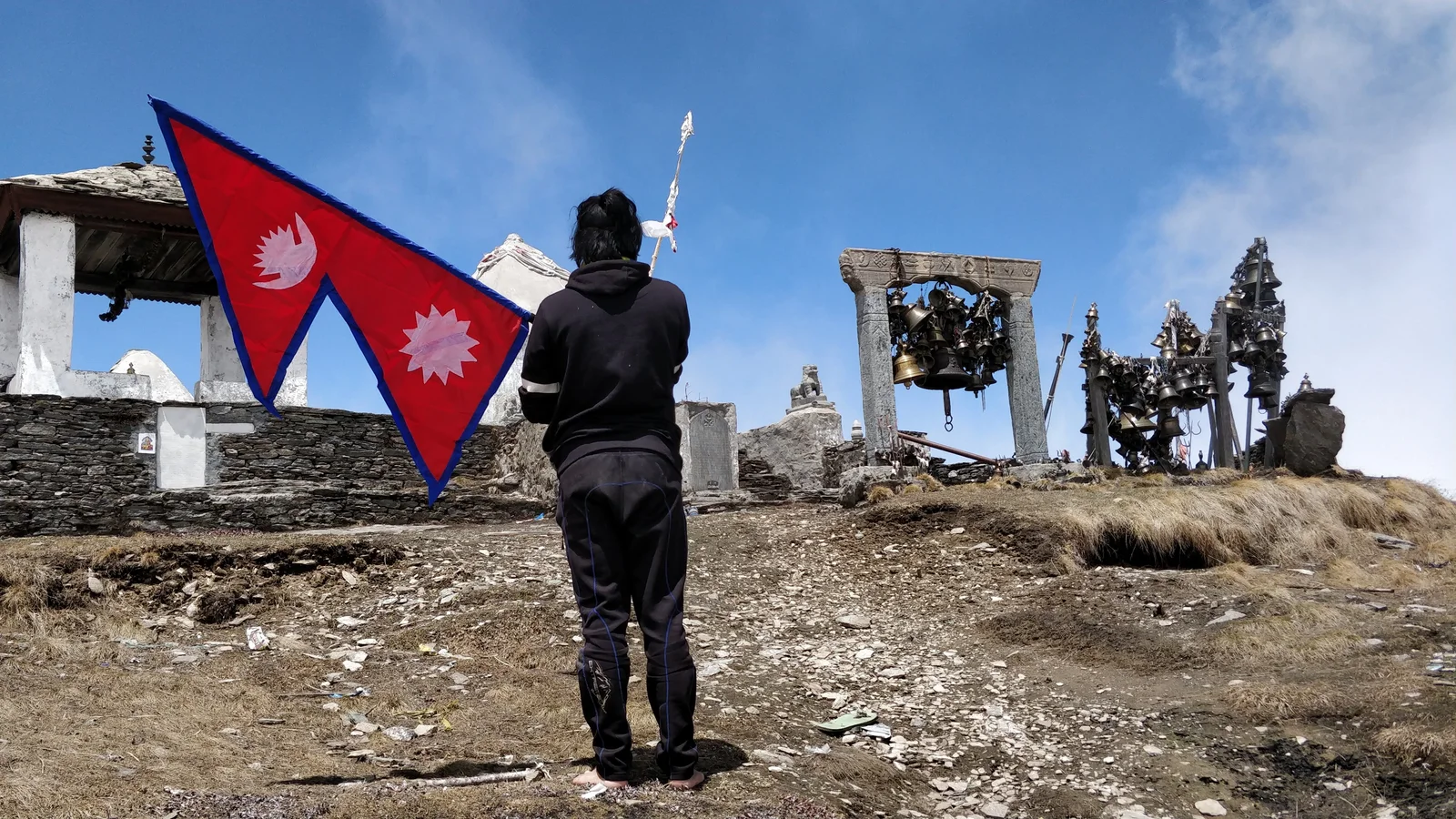 Prayers raising Nepal's Flag in front of Badimalika Temple, Bajura