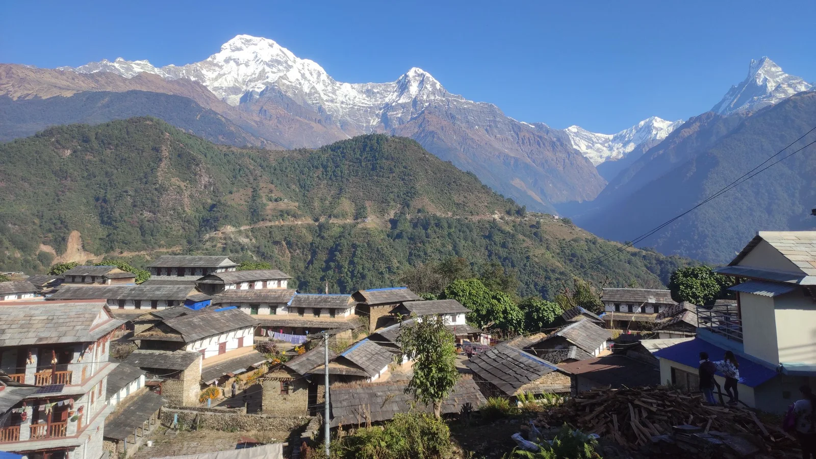 Gorgeous morning view of Ghandruk Village in Nepal, set against the breathtaking backdrop of the Annapurna mountains.